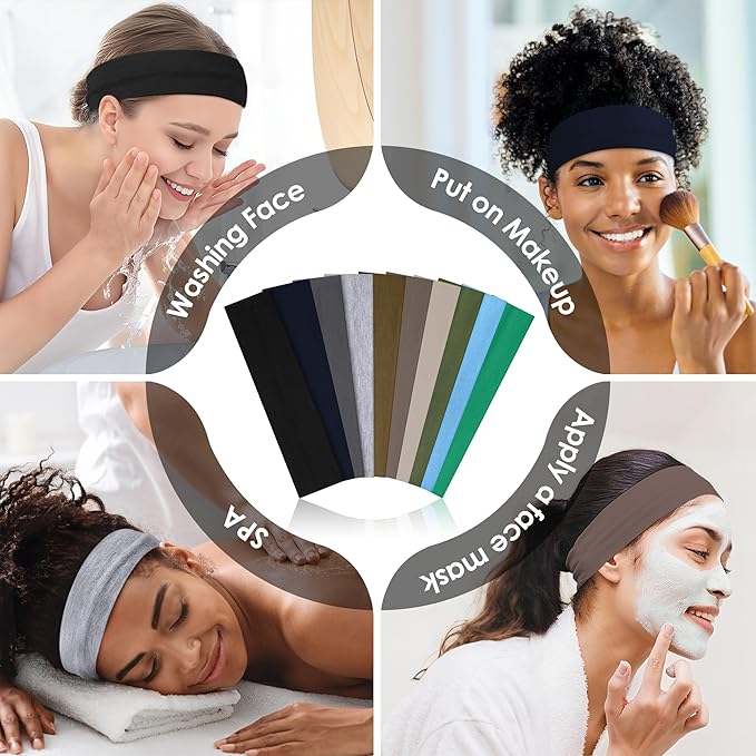 10 PCS Headbands for Women - Fashion Non Slip Cotton Headbands for Women and Men Perfect for Sports and Outdoor Activities in Summer,Including Running, Yoga, Cycling, Gym Workouts