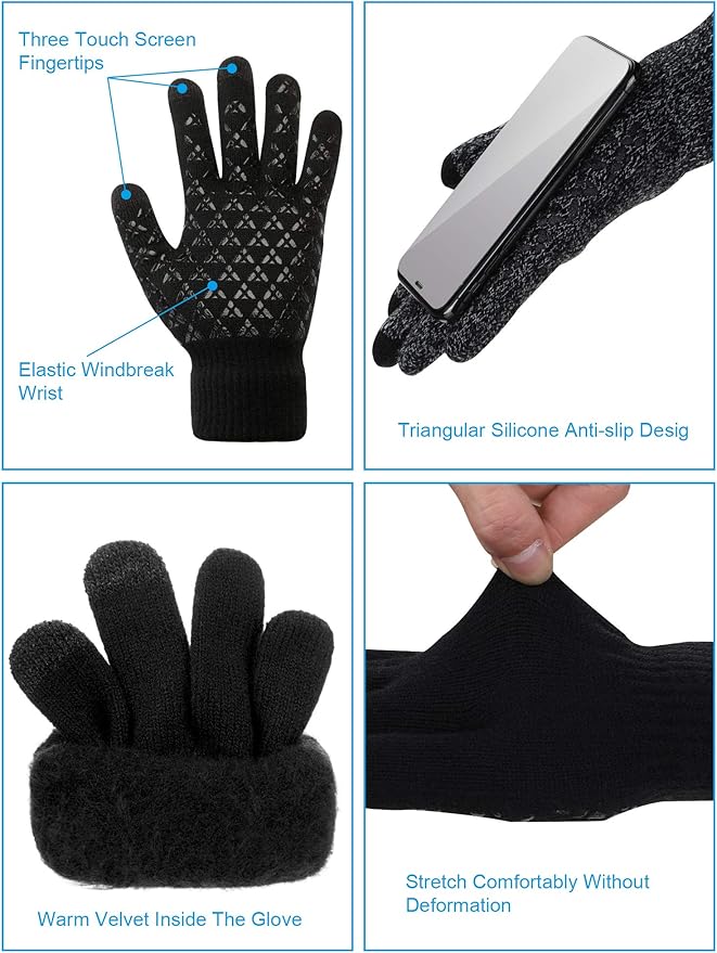 SATINIOR 6 Pieces Ear Warmer Headband Warmer Face Mask Fleece Neck Gaiter Touch Screen Winter Knit Gloves for Men and Women