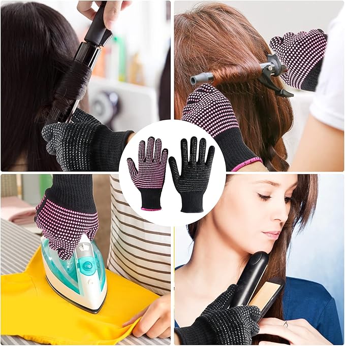 Heat Gloves for Hair Styling,2Pcs Heat Resistant Gloves with Silicone Bumps