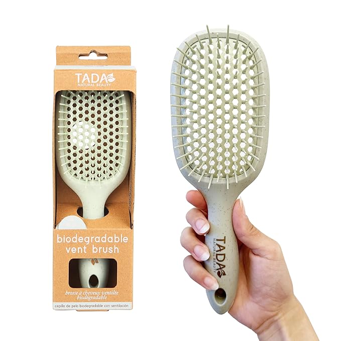 TADA Natural Beauty Hair Brush Detangler for Curly, Thick, Wavy, and Thin Hair - Ventilation Holes for Quick Drying and Styling, Detangler Brush for Women, Men, Kids (4 Colors) (Green)