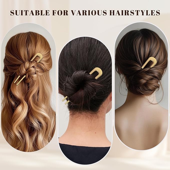 6Pcs Metal French Hair Pins for Women U Shape Sticks 3.9 Inch Vintage Fork for Hairstyle Accessories(Gold)