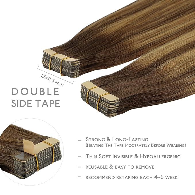 WENNALIFE Tape in Hair Extensions Human Hair, 20pcs 22 inch 50g Balayage Chocolate Brown to Caramel Blonde Remy Tape Hair Extensions Real Human Hair Tape Extensions Coloured Hair Extensions