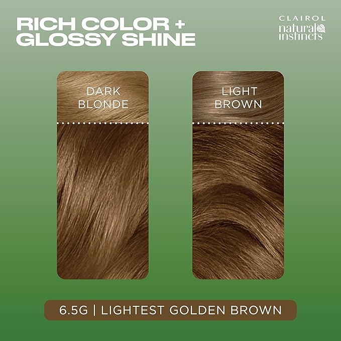 Clairol Natural Instincts Demi-Permanent Hair Dye, 6.5G Lightest Golden Brown Hair Color, Pack of 1