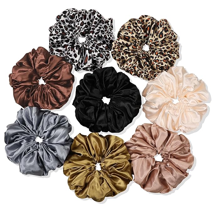 Scrunchies Hair Ties for Women - Big Silk Satin Scrunchie Jumbo Gaint Oversized Cute Scrunchy for Curl Thick Hair Ligas Para el Cabello De Mujer Decorations Hair Accessories Gift for Girls