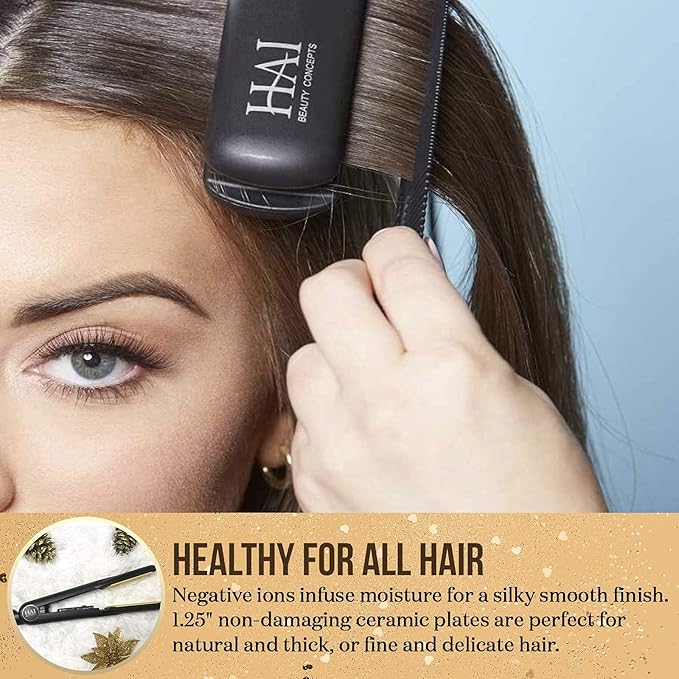 HAI Beauty Concepts Convertible Flat Iron for Women, Professional Ceramic Fast Heating Hair Flat Iron with 5 Temperature Levels - Best Hair Straightener for All Hair Types - Gold