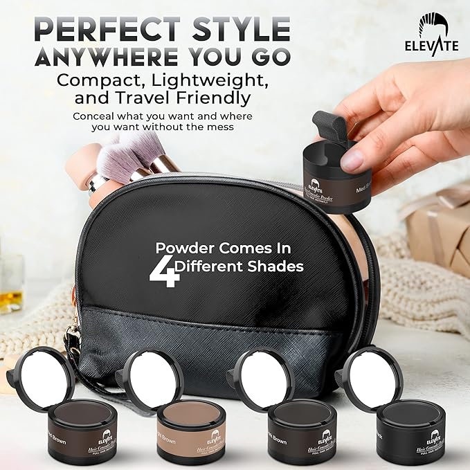 ELEVATE Hair Line Powder Instantly Conceal Hair Loss for Thinning Areas - Shadow Makeup - Root Cover Touch Up with Puff Touch - Instant Gray Coverage for Men and Women (Medium Brown)