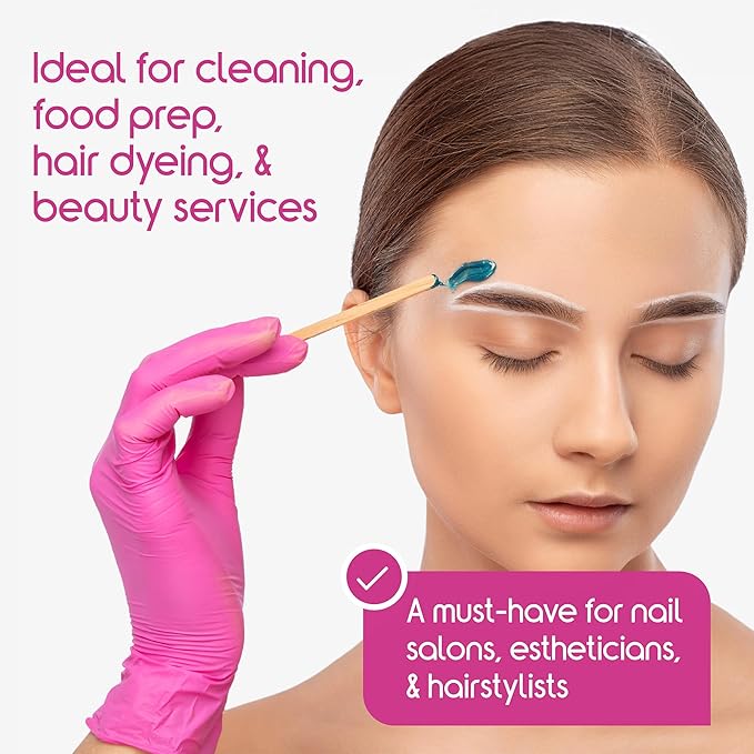 Inspire Pink Gloves Disposable Latex Free | Nitrile Pink Glove Hair and Nail Salon, Esthetician Nitrile Disposable Gloves