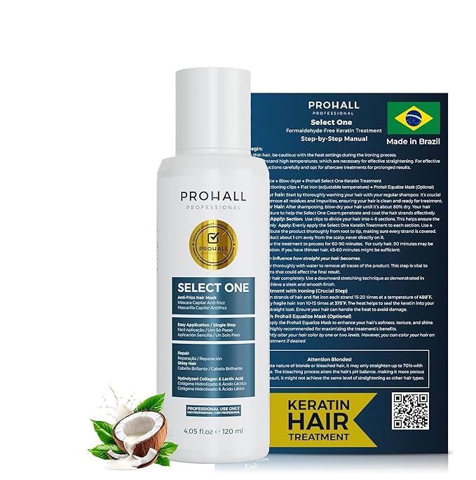 Brazilian Keratin Treatment Blowout Complex-PROHALL SELECT ONE 4.05 oz-Formaldehyde Free Keratin Hair Treatment at Home-Queratina Brasileña Keratina Para Alisar el Pelo Sin Formol-Off White