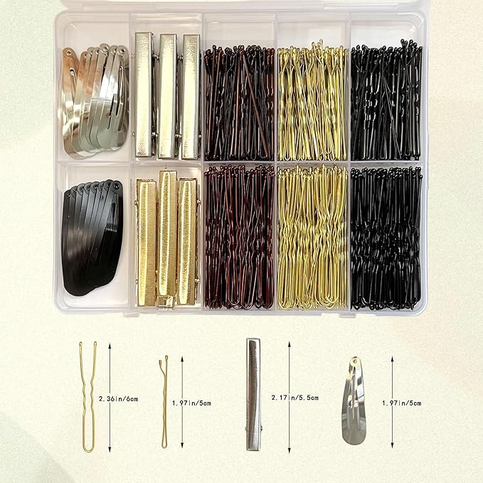 328pcs Hair Pins Bobby Pins 1.97" to 2.36",150 U Pins for Buns,150 Hair Pins for Women and Girls,12 Alligator Pins and 16 Bobby Pins,DIY, with Box