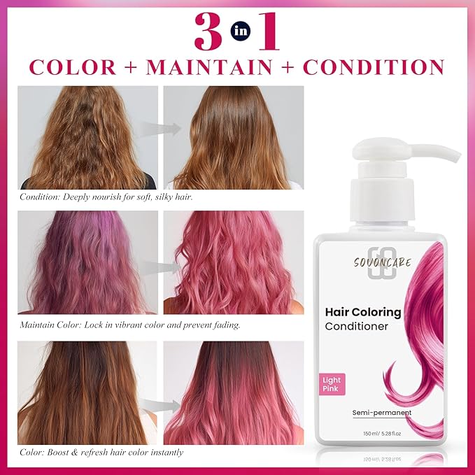 SOVONCARE Pink Hair Color Depositing Conditioner Mask 5.28 OZ, Cruelty-Free
