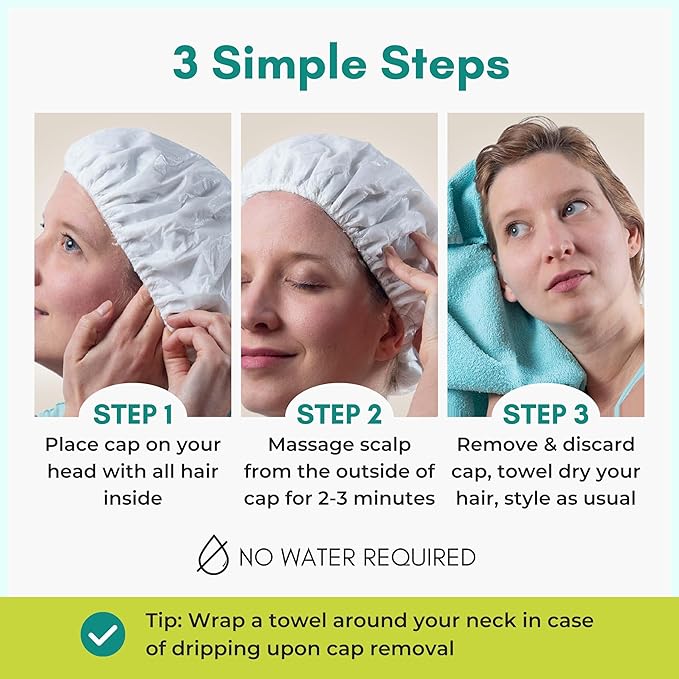 No Water Rinse Free Shampoo Cap by Nurture | Microwavable Hair Washing & Conditioning Shower Caps | Waterless Bathing | Disposable & Hypoallergenic for Adults, Bedridden & Elderly