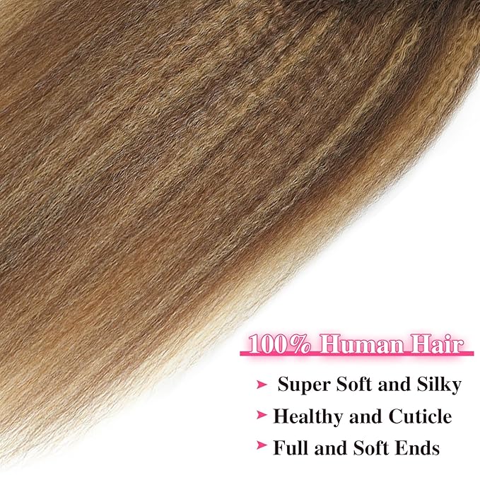 Kinky Straight Clip in Hair Extensions Real Human Highlight Clip ins For Women Unprocessed Clip on Hair Extensions(22inch,#4/27/4)