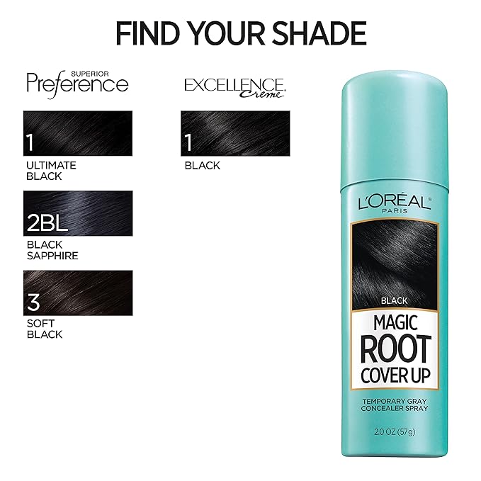 L'Oreal Paris Magic Root Cover Up Gray Concealer Spray Black 2 oz.(Packaging May Vary)