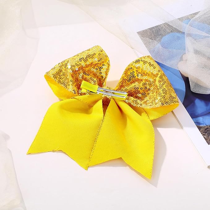 Large Big 7 Inch Glitter Bow Clip Sequin Bling Party Hair Accessories for Women Teens Girls Kids 3 Pcs (Yellow,Green,Blue)