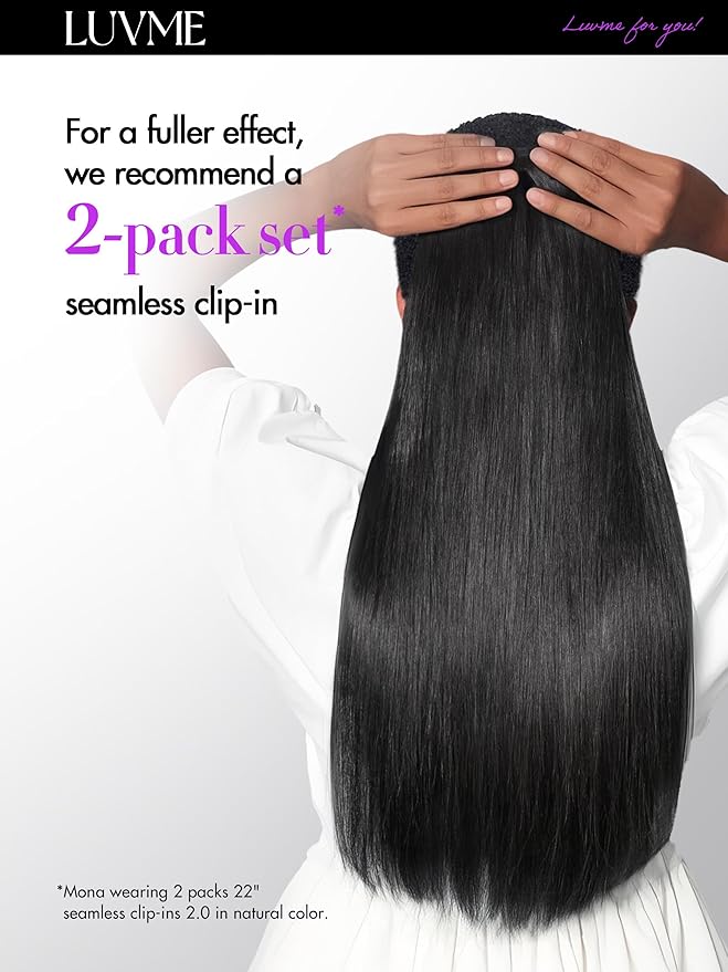 LUVME Yaki Straight Seamless 2 Pack 220g 14Pcs Clip in Hair Extensions Full Max with 22inch Remy Human Hair Extensions, Natural Black 100% Real Soft Hair