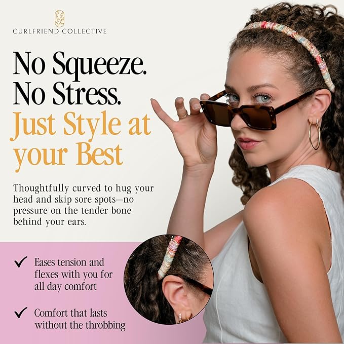 Curlfriend Collective Curly World Comfort Curve Silk Headband – Luxury 100% Mulberry Silk Hair Accessory for Women, Non-Slip, No Headache, Stylish Wide Headband for Curly Hair