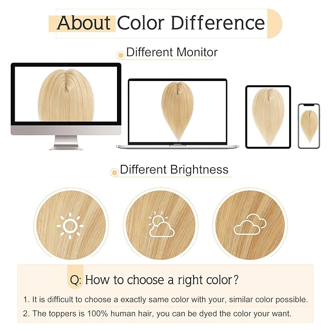 SEGO Human Hair Toppers for Women With Thinning Hair, 7 * 13CM Silk Base 100% Real Human Hair Clip in Top Wiglet Hairpieces -16 Inch No Bangs Ash Blonde&Bleach Blonde