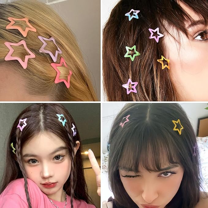 Star Hair Clips Snap Hair Barrettes Non Slip Star Hair Accessories Multiple Colors Metal Hair Clips for Girls Women -50PCS 1.18"