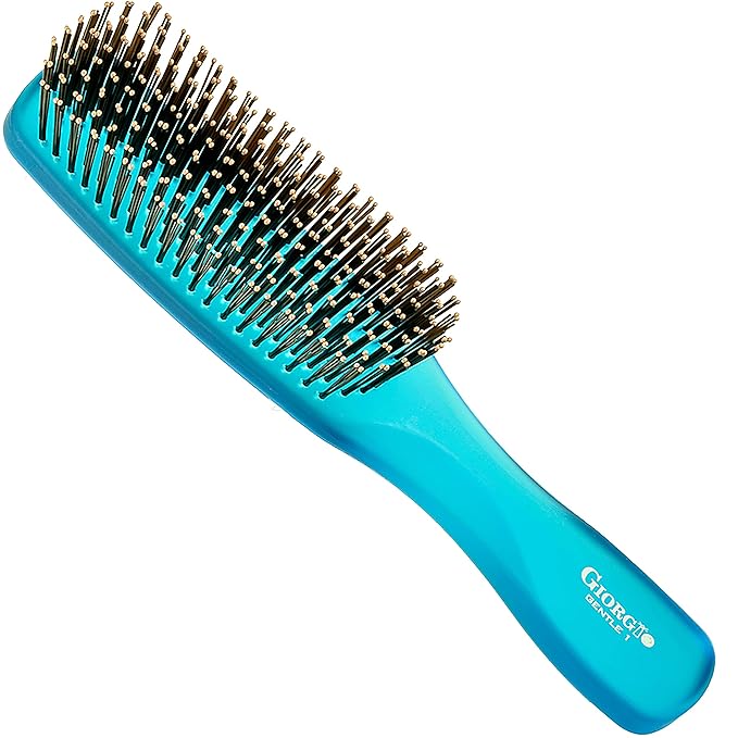 Giorgio GION1B Neon Blue 7.75 inch Gentle Touch Detangler Hair Brush for Men and Women. Soft Bristles for Sensitive Scalp. Wet and Dry for all Hair Types. Scalp Massager Brush Stimulate Hair Growth