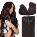 GOO GOO Clip in Hair Extensions Real Human Hair, Remy Human Hair Extensions Clip ins for Women, Natural Human Hair, 16inch 110g 7Pcs, 2A Light Brown