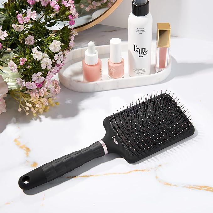 L'ANGE HAIR Detangling Paddle Brush | Gentle Nylon Bristles for Wet & Dry Hair | Smooth Detangling & Scalp Massage | Lightweight, Non-Slip Handle | Works for All Hair Types (Black)
