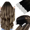 YoungSee Human Hair Tape in Extensions Balayage 14Inch 50g Tape Hair Extensions Real Human Hair Black Ombre Brown Invisible Tape in Hair Extensions 20pcs Tape Human Hair Extensions Silky Straight