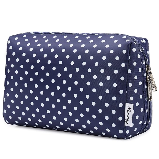 Narwey Cute Makeup Bag Travel Cosmetic Bag Organizer Toiletry Bag Make Up Bags with Compartments for Women Girls (Large, Polka Dot)
