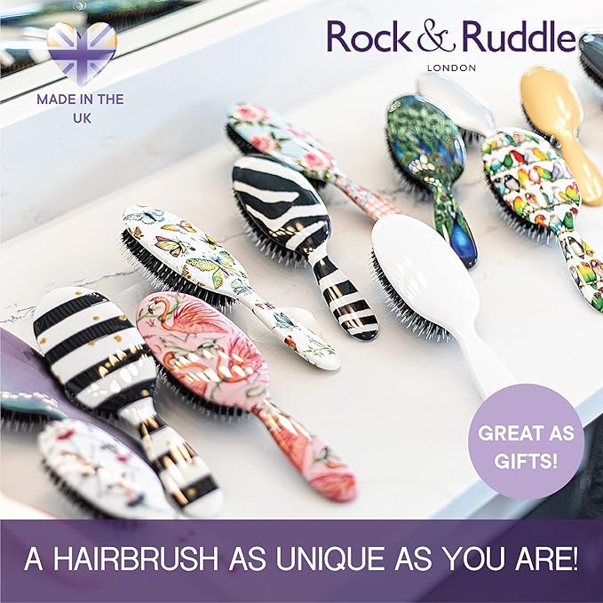 Rock & Ruddle Natural Mixed Boar Bristle Hair Brush for Women and Kids (Large, 21cm) - Perfect for Wet or Dry Hair, Detangling Smoothing Blowdrying - Designed & Made in UK - Cats and Dogs Design
