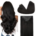 GOO GOO Clip in Hair Extensions Real Human Hair, Remy Human Hair Extensions Clip ins for Women, Natural Human Hair, 24inch 160g 7Pcs, 1B Natural black
