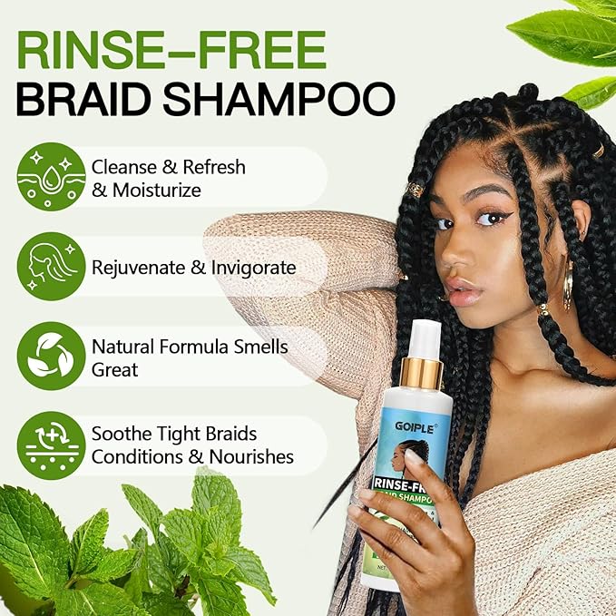 No-Water Braid Shampoo for Locs, Twists, Weaves - Rinse-Free Dreadlock Shampoo for Build-Up, Odor, Itch- Rosemary Mint Butter Braid Balm Scalp Sleeping Balm for Dry Scalp Strengthens Hair Roots&Bonnet