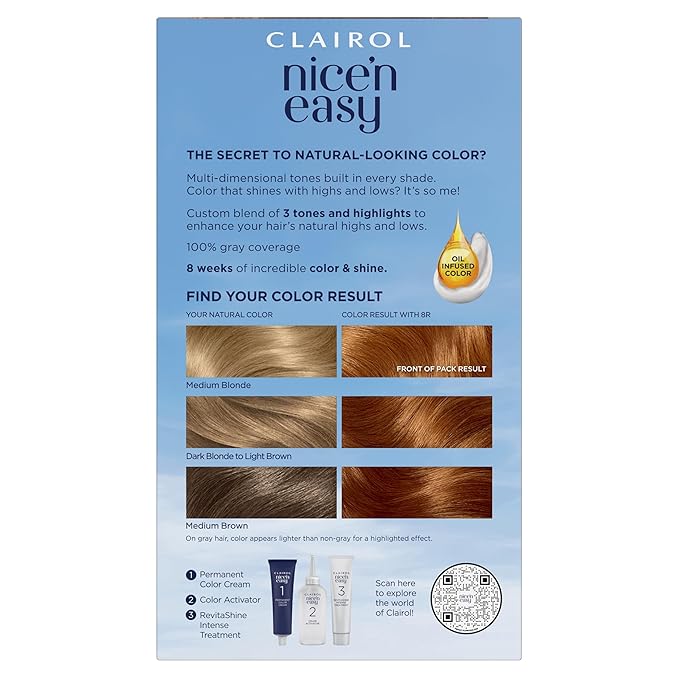 Clairol Nice'n Easy Permanent Hair Dye, 8R Medium Reddish Blonde Hair Color, Pack of 3