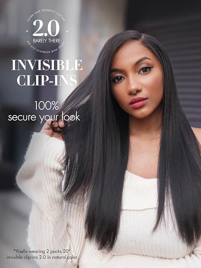 LUVME Invisible Clip in Hair Extensions, Yaki Straight Real Human Hair Remy Hair Clip ins for Women, Natural Human Hair, 22 inch 110g 6Pcs, Natural Black