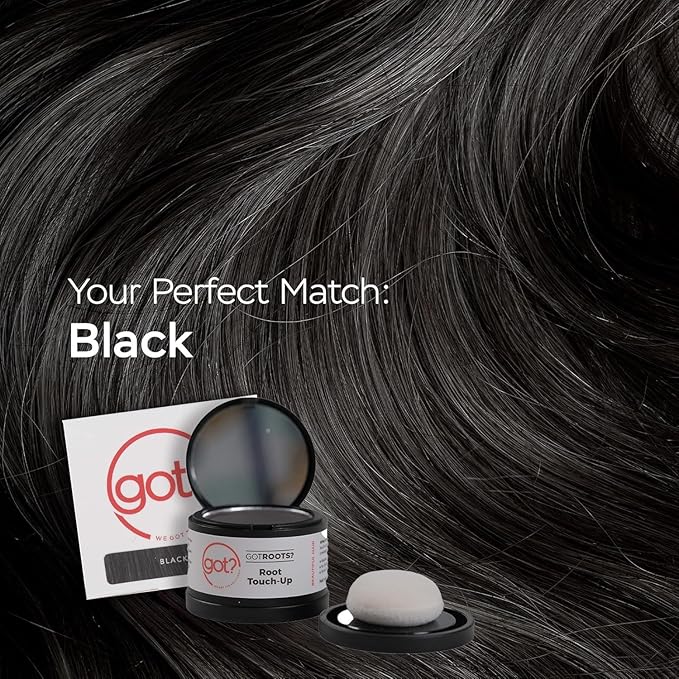 Got? Roots - Root Touch Up Hair Color, Brow, Beard, Hairline & Bald Spot Concealing Powder - Gray Root Coverage for Women & Men - 0.14 OZ Tub (Black, Pack of 1)