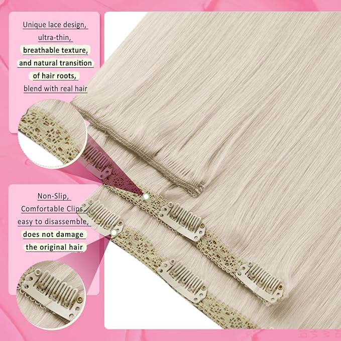 YoungSee Blonde Clip in Hair Extensions for Short Hair Clip in Human Hair Extensions Platinum Blonde Real Human Hair Clip ins Extension Silky Straight for Short Hair 12In 80G 7Pcs