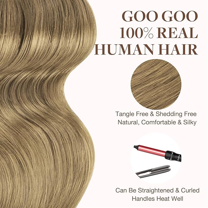 GOO GOO Tape in Hair Extensions Human Hair, 7 Bronde, 24inch 50g 20pcs, Skin Weft Seamless Invisible, Silky Straight with Thick Ends, Remy Human Hair