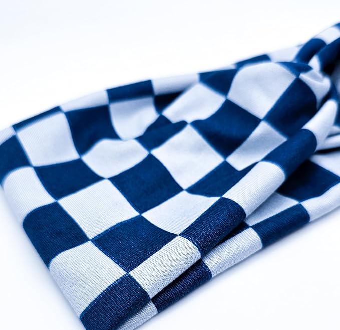 Soft Stretchy Headband, 3-in-1 Versatile Twist Style, One-Piece (Navy/Cream Checkered, Adult)