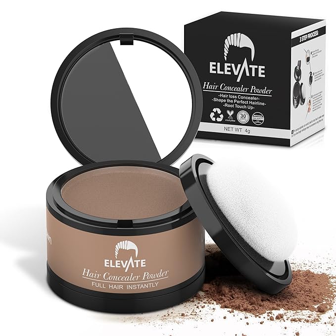ELEVATE Hair Line Powder Instantly Conceal Hair Loss for Thinning Areas - Shadow Makeup - Root Cover Touch Up with Puff Touch - Instant Gray Coverage for Men and Women (Light Brown)