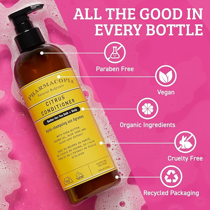 Pharmacopia Citrus Conditioner - Natural Scalp Moisturizer, Vegan & Cruelty-Free Hair Care with Shea Butter, Aloe Vera, Jojoba Oil, and Olive Leaf Extract for Dry Hair Treatment and Detangling, 16 oz