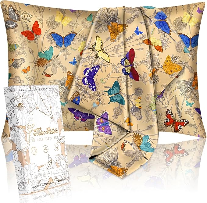 2 Pack Mulberry Silk Pillowcase for Hair and Skin - Standard Size 20 x 26 Inches with Hidden Zipper Line Butterfly 19 Momme Soft Sleeping Silk Pillow Case for Women, Moms