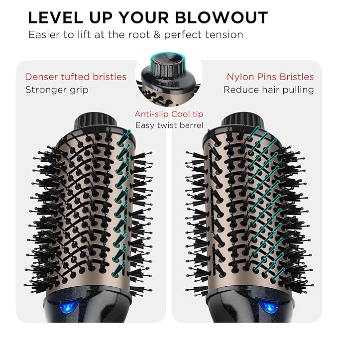One Step Hair Dryer & Volumizing Hot Air Brush, Blow Dryer, Ceramic Straightener, Curler & Hot Comb 4 in 1 Salon Ionic Brush, Hair Styling Tools, Black