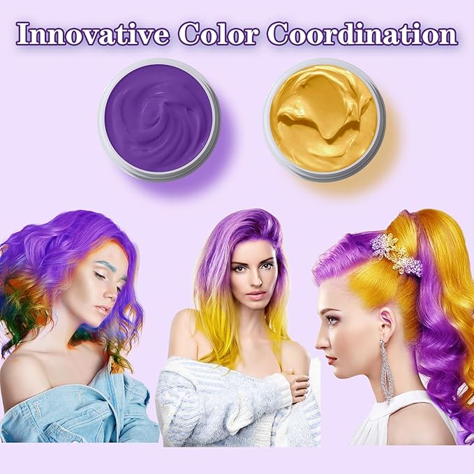 Purple Hair Color Wax Washable, Temporary Hair Color Dye for Kids, Natural Instant Color Wax Hairstyle Cream Hair Pomades for Women & Men Party Cosplay Halloween, Gifts for Teens