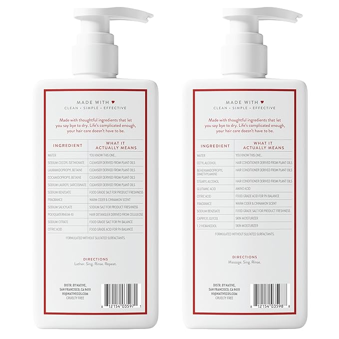 Native Warm Cider & Cinnamon Shampoo and Conditioner Contain Naturally Derived Ingredients | All Hair Types, Color & Treated, Fine to Dry Damaged, Sulfate & Dye Free - 2-Pack