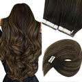 Sunny Hair Tape in Hair Extensions Human Hair 12 Inch Hair Extensions Real Human Hair Tape in Extensions for Women Darkest Brown Ombre Medium Brown Balayage Remy Hair Straight Skin Weft 40pcs 60g