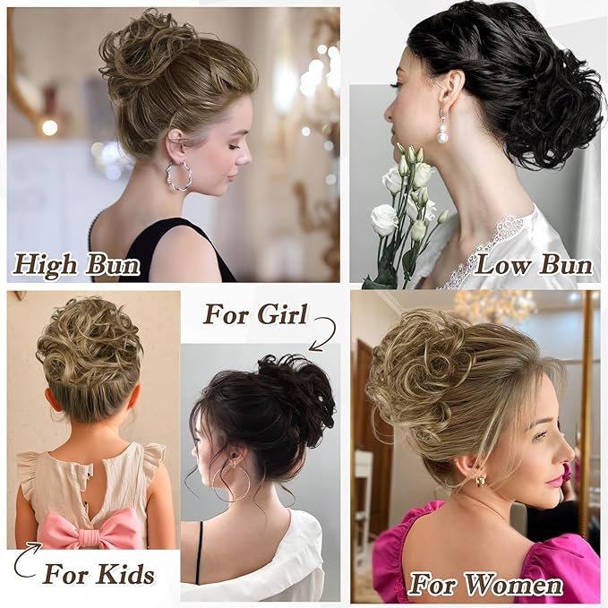 RUWISS Large Messy Bun Hair Piece 100% Human Hair Layered Wavy Curly Hair Buns Hair Piece for Women Updo Hairpiece for Daily Wear Real Hair Ponytail Extension (Chocolate Brown to Dark brown)