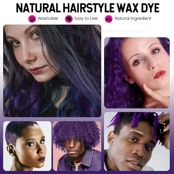 Purple Temporary Hair Dye Wax Natural Instant Hair Color Wax Pomades 4.23 oz,Hair Styling Clay for Party, Cosplay, Halloween,Christmas