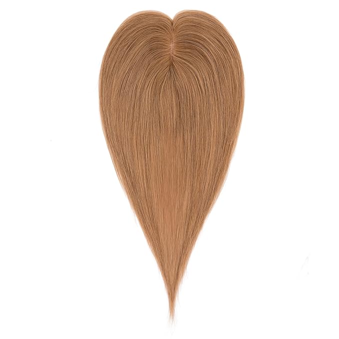 Hairro Human Hair Toppers Free Parted, 3.5x4.7" Base Hand-wovened 100% Real Hairpieces, with Invisible Clips-in for Women, for High Hairline/Adding Volume on Top, 16 Inch Blondish Brown