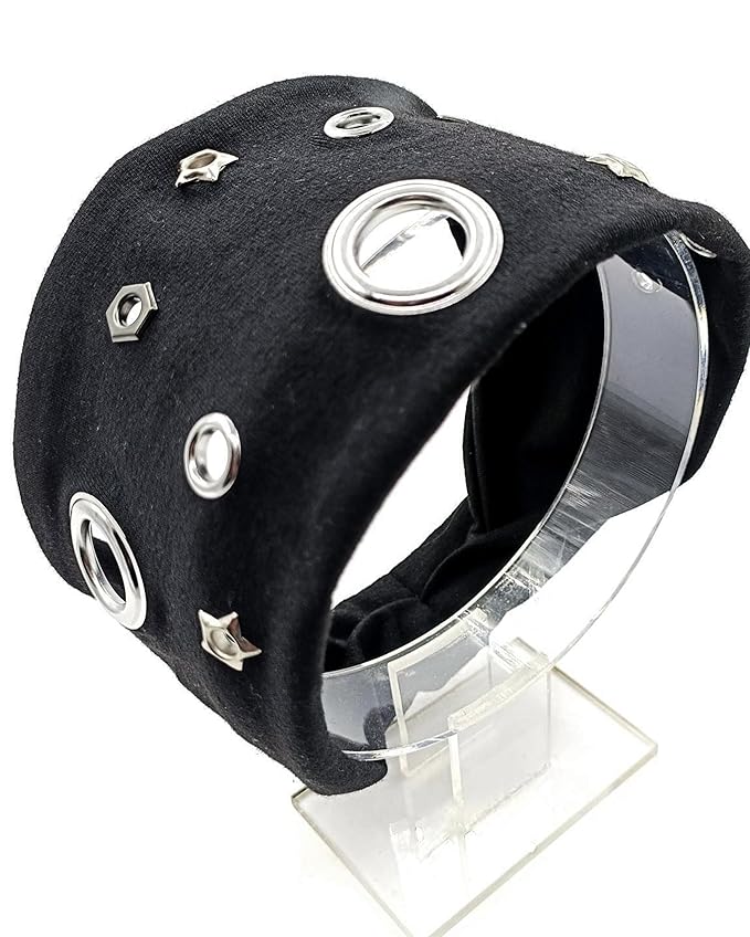 Grommet Headband for Women, Black Star 23cm Hollow Out Elastic Hair Band, Eyelets Punk Grunge Stylish Hairband