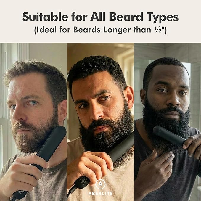 Aberlite Slim Beard & Hair Straightener - Anti-Scald Comb Tooth - Ionic Conditioning - Heated Brush - Straightening Comb for Men - for All Beard Types