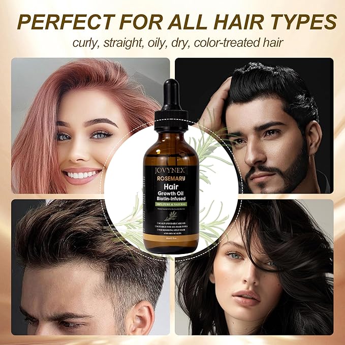 Rosemary Oil for Hair Growth with Biotin - Natural Hair Growth Serum for Thicker Hair, Anti-Hair Loss & Thinning Hair Treatment, Organic Scalp Stimulating Oil for Men & Women (2 fl.oz)