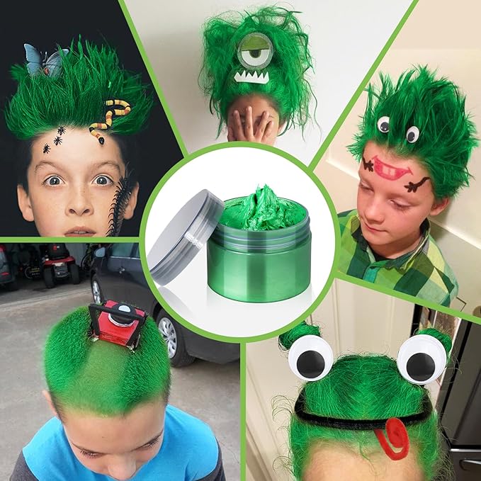 Green Temporary Hair Color Wax Kit for teenagers,Crazy Hair Day Accessories, Gifts for Kids,Instant Hair Dye Color Wax for Party, Cosplay, Halloween, Christmas,Washable Crazy Hair Style